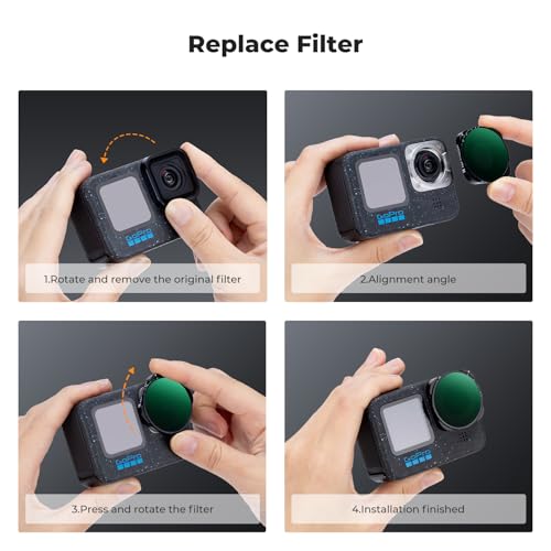 K&F Concept variable ND2-32 filter for GoPro Hero 13, 12, 11, 10, and 9 Black action cameras, featuring multicoated HD optical glass.