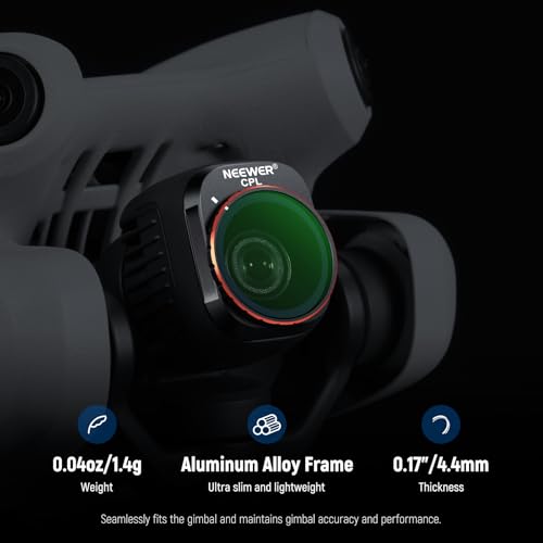 Detailed view of the NEEWER CPL filter, showcasing its technical specifications and lightweight construction for DJI Mini 4 Pro.