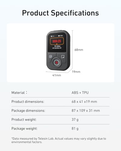 TELESIN T13 Bluetooth Remote for DJI Osmo Action 6/5 Pro/4 & Osmo 360, HD Color Screen Wireless Camera Remote, 60m Long Range, Waterproof, 8H Battery, Photo Video Time-Lapse Control