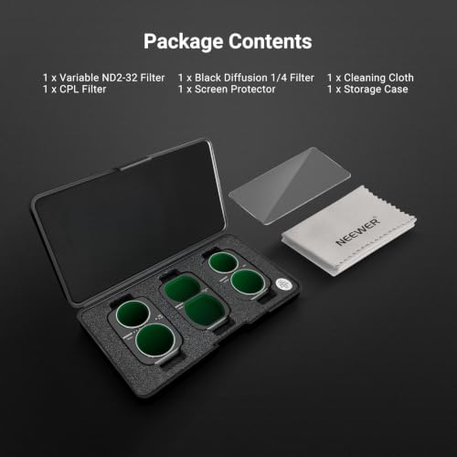 NEEWER Clarity+ ND/CPL/Effect Filter Compatible with DJI Osmo Pocket 4P | HD Optical, Variable ND Neutral Density ND2-32, Circular Polarizer Black Diffusion 1/4 Filter for Mist Cinematic Effect Metal