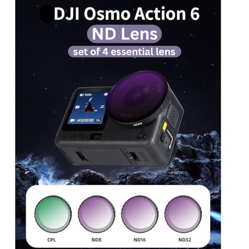 EdgeND 4ND Filter Pack Compatible for DJI OSMO Action 6 Multilayer Nano Coated Push Fit Corning HD No Colour Cast (CPL ND8 ND16 ND32) -4Pack