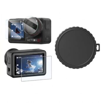 Combo Kit Lens Cap & Screen Protector Tempered Glass Compatible for OSMO Action5 Pro/ Action 4