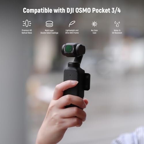 Detailed view of the Neewer magnetic ND and CPL filters for DJI Osmo Pocket 3, showcasing multi-coated HD optical glass within an ultra-slim aluminum frame.